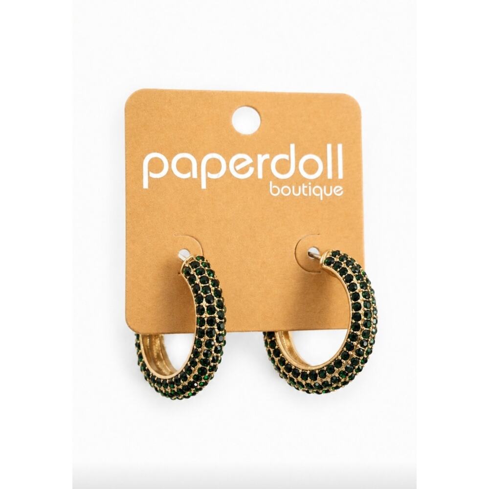PaperDoll Boutquie Gold Green Rhinestone Earrings New